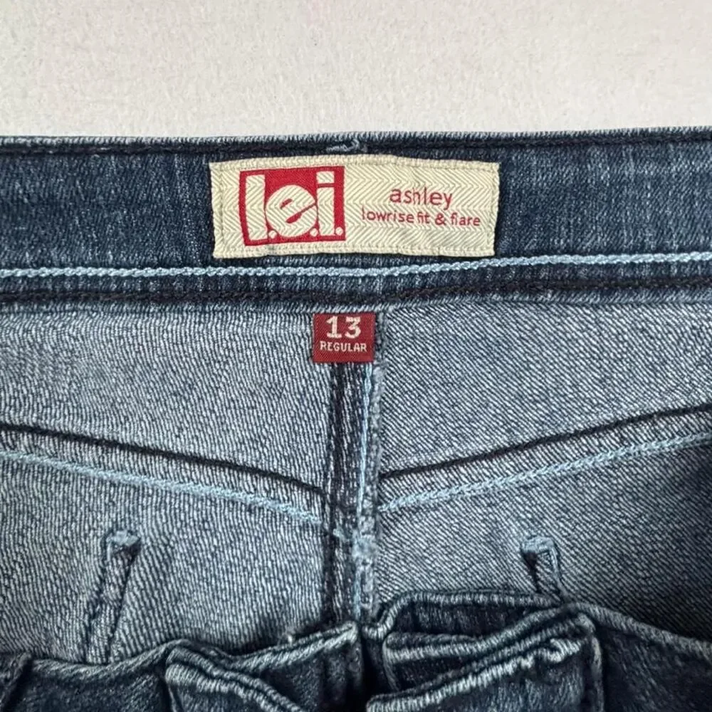 LEI Y2K Low Rise Flare Jeans Size 13 Tie Front Vintage 2000s Denim